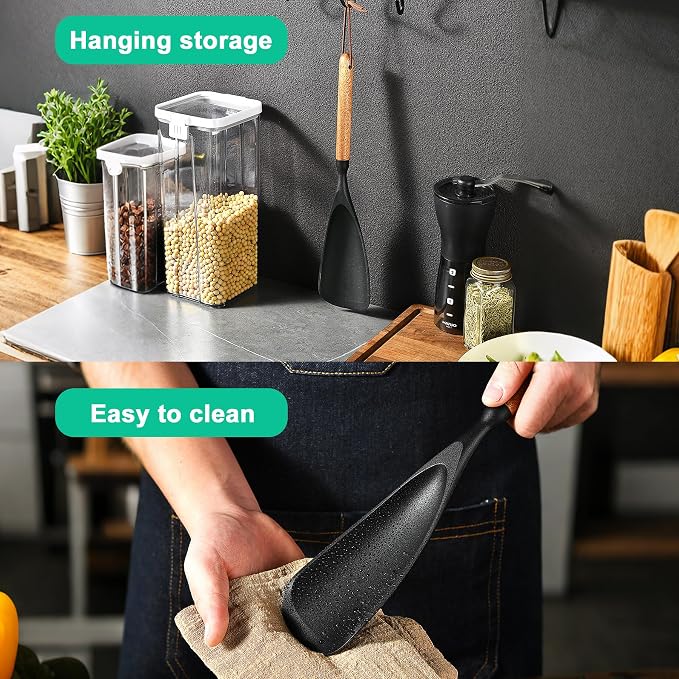 Silicone Spatula Spoon for Cooking and Baking, Heat Resistant Flexible Non-Stick Kitchen Utensil with Ergonomic Handle, Multi-Purpose Tool for Flipping, Scraping, Mixing, and Food Prep