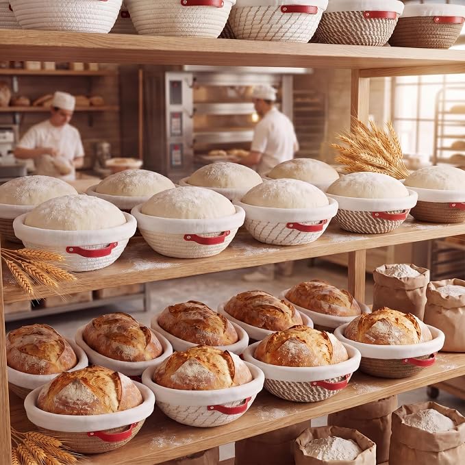 Gisafai 12 Set Banneton Bread Proofing Baskets Bulk 9 Inch Round Cotton Rope Artisan Sourdough Bread Banneton Dough Proofing Bowls with Cloth Liners and Covers for Homemade Baking Bakery