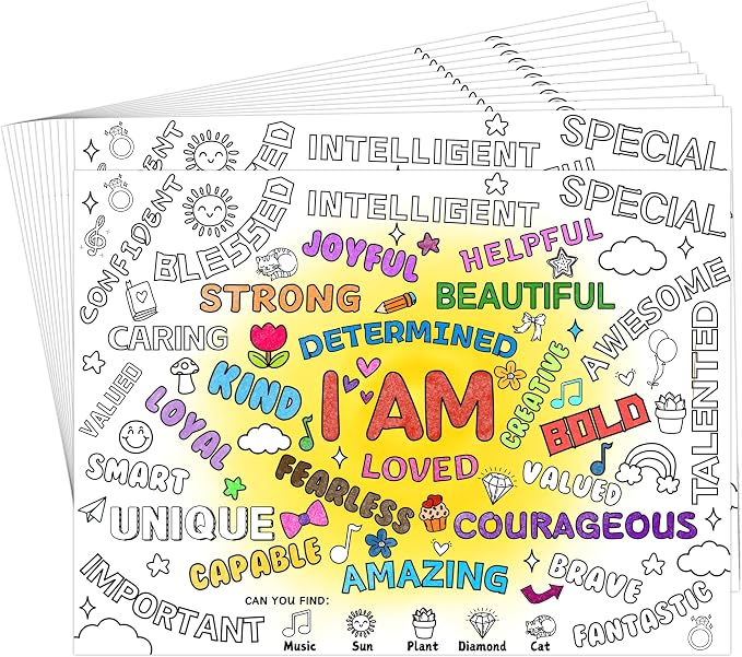 45pcs Positive Affirmations Disposable Coloring Placemats Motivational Crafts for Kids Classroom Mindfulness Activity Coloring Poster Empowering Party Supplies Paper Table Mats