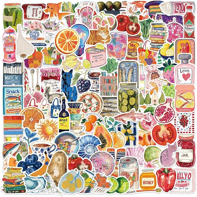 100 Pcs Vintage Aesthetic Stickers Cute Coquette Food Waterproof Vinyl Sticker for Water Bottles Laptops Bike Car Motorcycle Computer Guitar Skateboard
