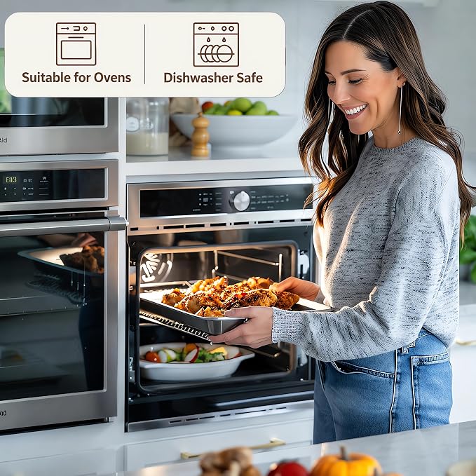 2-Pack Stainless Steel 2" Deep Baking & Roasting Pan Set (12/16 Inch) - Uncoated Non-Toxic Heavy Duty Sheet Pan for Lasagna, Brownies, Bread, Deep Dish Pizza - No Warping, Dishwasher Safe