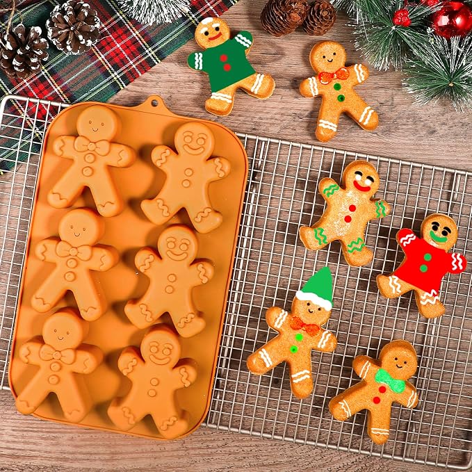 Webake Gingerbread Man Silicone Mold, 6-Cavity Christmas Molds Shaped with Gingerbread Man for Cake, Soap, Jelly, Cookie (Pack of 2)