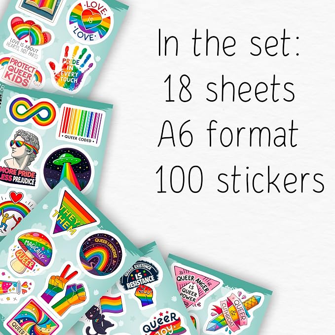 100Pcs Queer LGBTQ+ Stickers for Water Bottle, for Laptop - Queer Gifts, Party Supplies & Decorations -Trans, Gay Pride Stickers