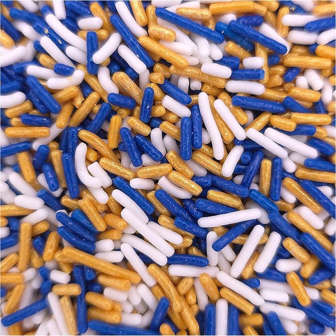 NCS Dark Blue, Gold & White Jimmies Edible Sprinkles – Cupcake, Cake & Cookie Decorations, 7 oz