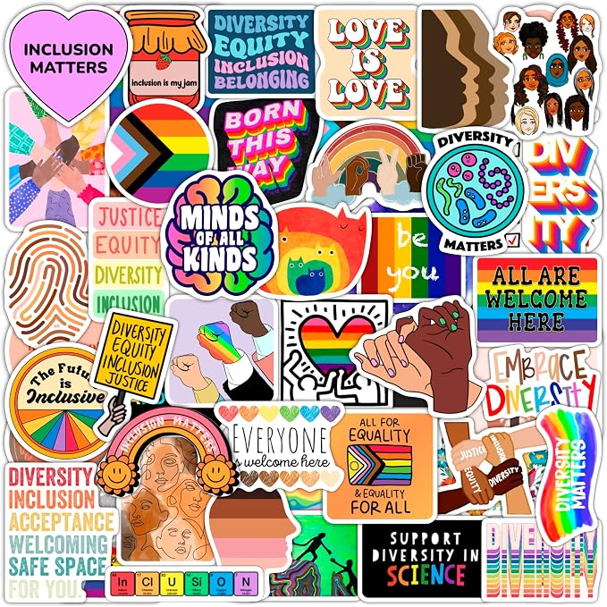 100Pcs Diversity & Inclusion Stickers for Water Bottle and Laptop - Social Awareness Party Supplies & Decorations, Waterproof Vinyl Unity Decals, Diversity Stickers Laptop, Gifts for Women & Men
