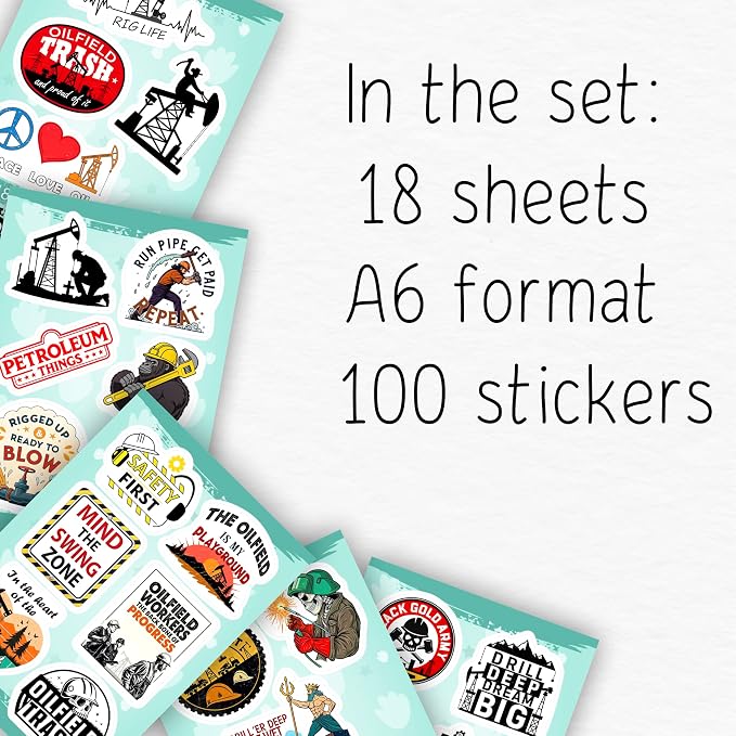 100Pcs Oilfield Stickers for Hardhats, Water Bottle - Oilfield Gifts for Oil Field Worker - Oil Field Party Decorations - Gift for Women & Men
