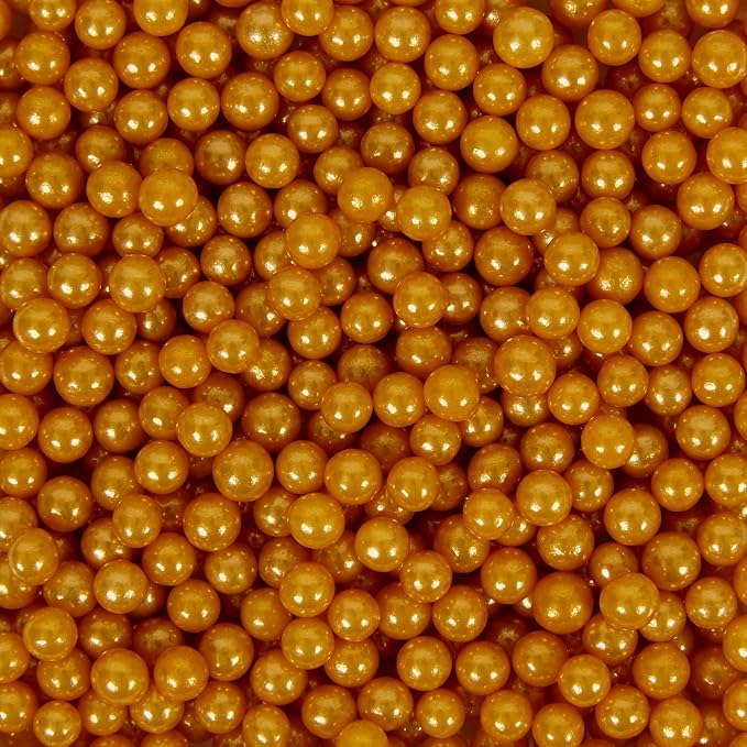 Wilton Edible Sugar Pearls, Edible Cupcake Toppers Non-Toxic Wilton Pearls With Long Shelf Life, Sprinkles For Cake Decorating 141 Gram (Gold)