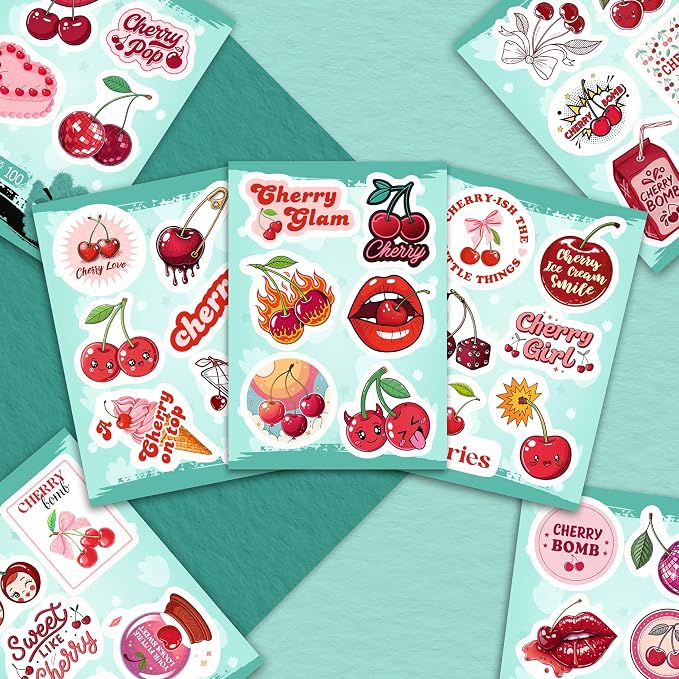 100Pcs Cherry Stickers Waterproof Small for Phone - Cute Fruit Stickers, Red Aesthetic Decals - Cherry Gifts & Party Supplies - Gift for Women & Men