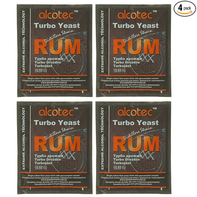 Alcotec Rum Turbo Yeast | Brewers Yeast Powder | Wine Yeast for Wine Making | Dry Yeast | Nutritional Yeast | (4 Packs)