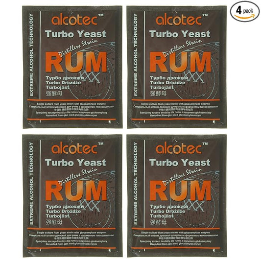 Alcotec Rum Turbo Yeast | Brewers Yeast Powder | Wine Yeast for Wine Making | Dry Yeast | Nutritional Yeast | (4 Packs)