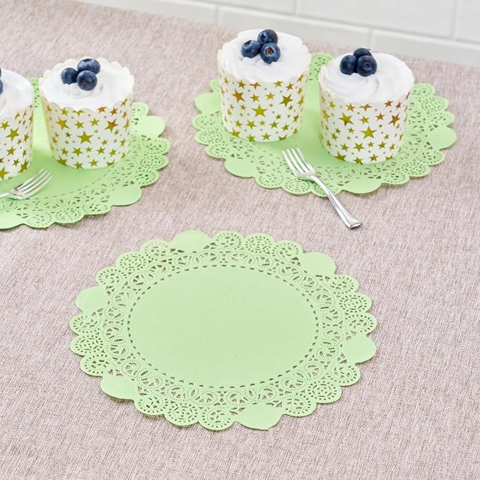 Pastry Tek 8 x 8 Inch Paper Lace Doilies, 4000 Disposable Table Doilies - Elegant Lace Finish, Long Lasting, Green Paper Doily, for Pastries, Cupcakes, Desserts - Restaurantware