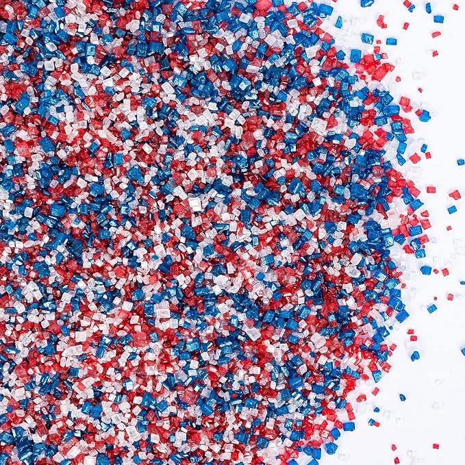 Patriotic Sanding Sugar Sprinkles,July 4th Edible Sprinkle Mix for Baking Decorations,150g/5.3oz,Blue Red and White Edible Sugar Crystals for Cake Decorating,Cookies,Ice Cream,Fondant Cake,Caramel Apples,Cupcakes,Desserts, May Day,Memorial Day,Flag Day...