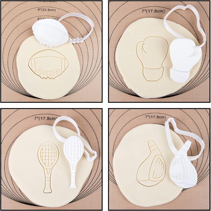 Mostop Custom Sport Cookie Cutter with Stampers, Football, Volleyball, Golf, Boxing, Tennis and more Cake Decoration Tools Party Supplies Favors