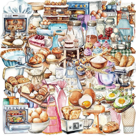 Funny Baking Stickers,50Pcs Realistic Transparent Bakery PET Stickers,Cute Waterproof Sticker for Laptop,Stationery,Luggage Scrapbooking,Water Bottles,Phone Case,Bakery Themed Party Decorations
