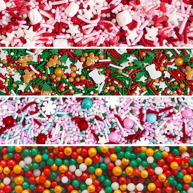 Fancy Sprinkles Sprinkle All The Way Sprinkle Set | Christmas Sprinkles with Hot Cocoa Topper | Cookie Exchange & Holiday Baking | Christmas Gift for Bakers | 4 Pack (0.5c)