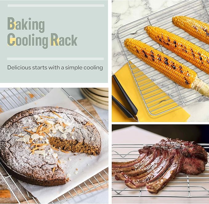 Herogo 2 Pack Cooling Rack, 9.6” x 7.4” Stainless Steel Baking Racks | Rust-resistant & Heavy-duty, Oven & Dishwasher Safe, Baking Cooking Wire Rack, for Cookie Bread Bacon