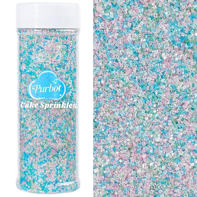 Pastel Sprinkles Ocean Sanding Sugar, 6.35oz/180g Edible Blue Pink Green Sparkling Crystal Sugar Sprinkles for Baking Cakes Cupcakes Ice Cream