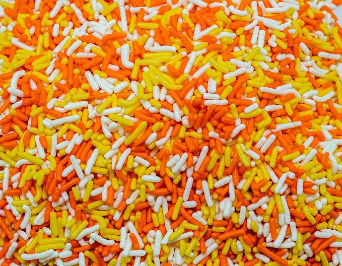Harvest Candy Corn Blend- Orange White Yellow Cake Pop Cookie Cupcake Cakes Semi-Sweet Edible Confetti Decorations Sprinkles Dessert Jimmies Toppers - 12 Oz