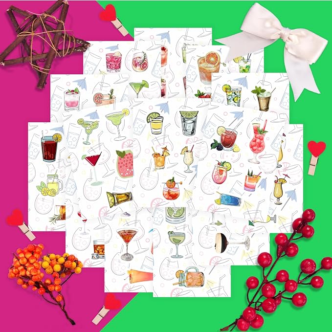 100Pcs Cocktail Stickers for Water Bottle and Laptop - Cocktail Party Supplies & Decorations, Waterproof Vinyl Decals, Drink and Fun Stickers, Gifts for Women & Men