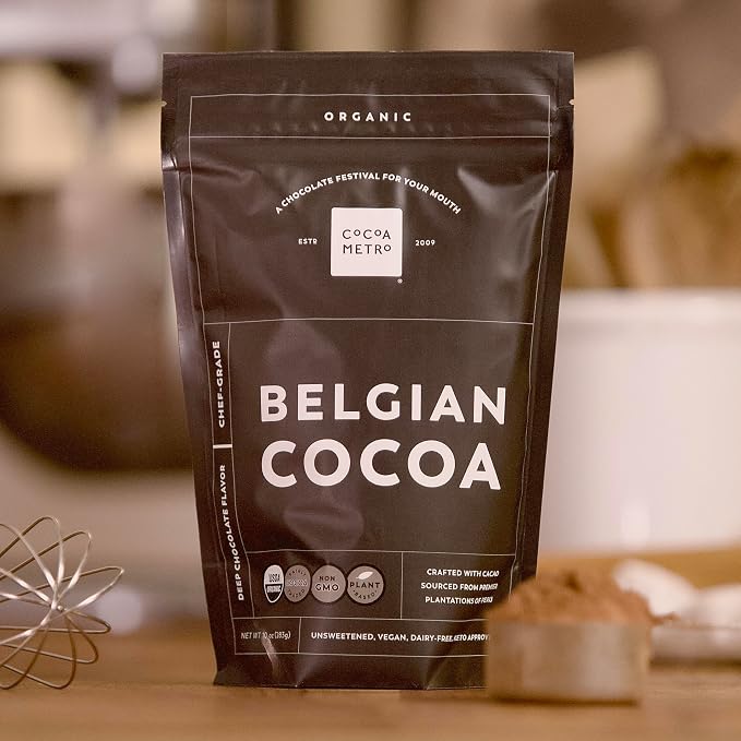 Cocoa Metro Organic Belgian Cocoa Powder (3 Pack), Unsweetened Cocoa Powder For Baking, Rich Fudgy Flavor, Non Alkalized, Best European Roast Chocolate Flavor, Keto Friendly, Vegan - Super Chocolatey
