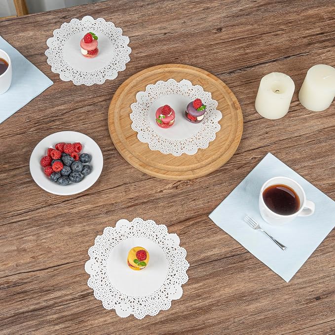 Restaurantware Paper Doilies 100 Pack of 8 Inch Lace Disposable Table Decor White Round Shape Decorative Presentation