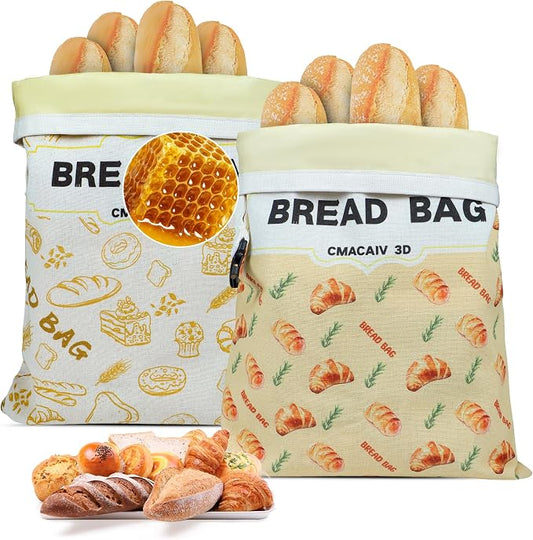 2-Pack Beeswax Bread Bag,17"×13"Reusable Organic Bread Bags for Homemade Bread Sourdough,Linen Outer Lining and Pure Cotton Beewax Inner Lining Moisture-proof &Fresh-Preserving Bags Keeps Fresh Longer