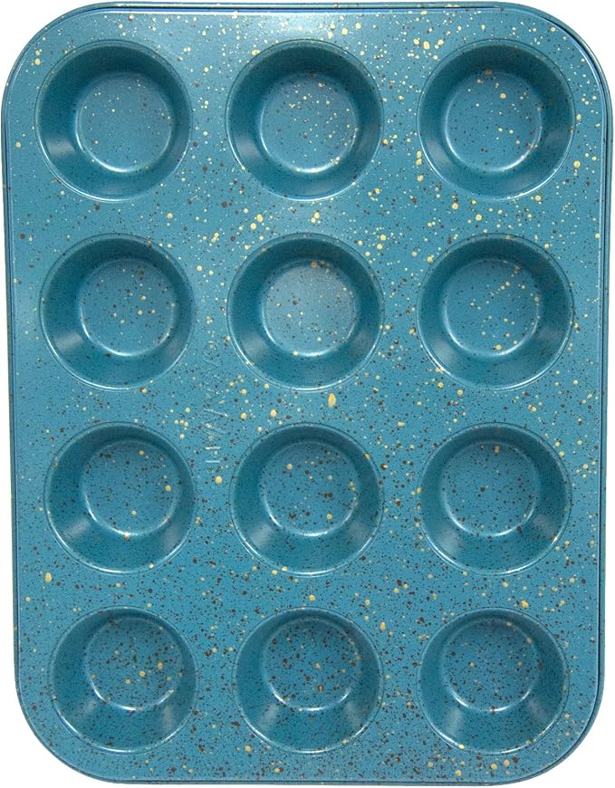 casaWare Mini Muffin Pan 12 Cup Ceramic Coated Non-Stick (Blue Granite)
