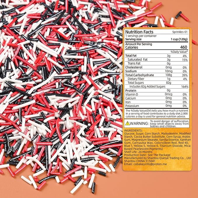 Jimmies Sprinkles for Cake Decorating, Black & Red Sprinkles Perfect for Cupcake Toppers Wedding Party Valentines Halloween Christmas Supplies 4.23 Ounce