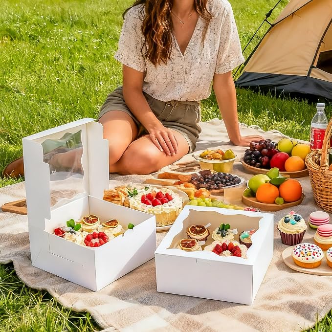 NPLUX 4 Packs 1+5 Bento Cake and Cupcake Box Bento Box with Clear Window Fit 5 Cupcakes and 1 Mini Cake for Packaging Gift Baked Goods