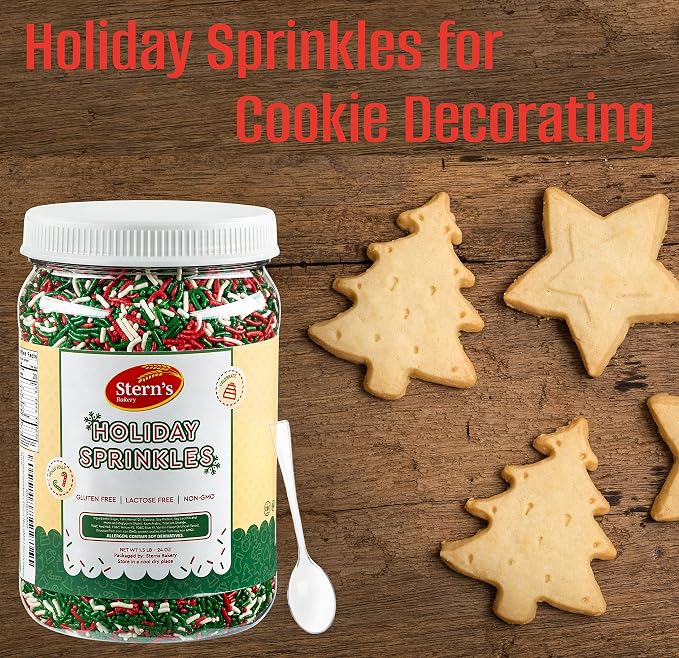 Christmas Sprinkles | Holiday Sprinkles for Baking & Cake Decorating 1.5 LB | Dairy Free & Nut Free | Stern’s Bakery