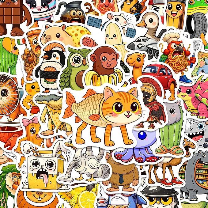 Meme AI Animals Stickers 50PCS – Waterproof Vinyl Italian Brain Rot Decals for Water Bottles, Laptops, Journaling – Non-Repeating Decals, High-Definition Print Gift