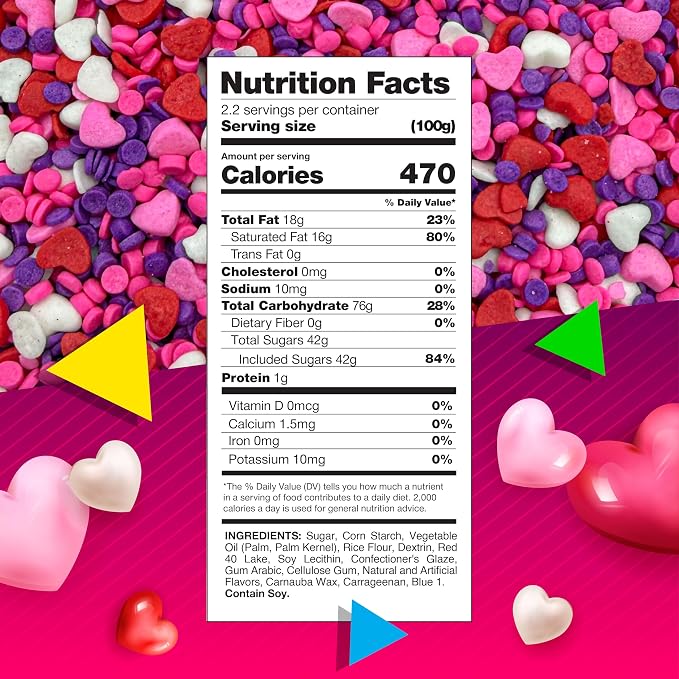 Heart Sprinkles, Heart Shaped Sprinkles for Cake Decorating, 8 Oz Bag | White, Red, Pink & Purple Dessert Toppers for Cupcakes & Cookies
