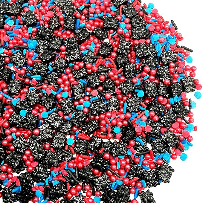 Spider Sprinkles Edible Red And Blue Jimmies Pearls Mix Themed Birthday Sprinkles for Cake Decorating Baking Cake Cookie Cupcake Birthday,Children's Party Supplies