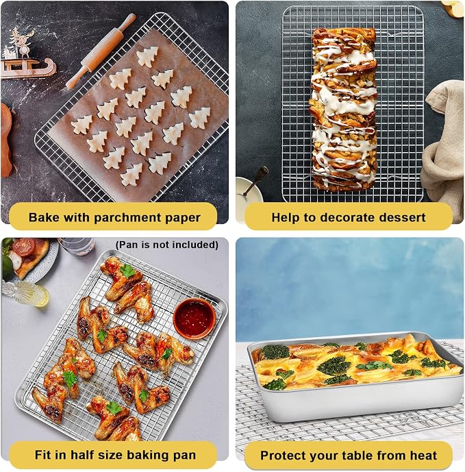 P&P CHEF 16.6 Inch Cooling Baking Rack Set of 2, Stainless Steel Grid Cooking Racks for Roasting Drying Grilling, Oven & Dishwasher Safe, Heavy Duty & Healthy