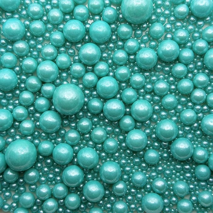 SE Si&Moos Teal Edible Pearls Teal Pearl Sprinkles for Cake Decorating Edible Cake Sugar Pearls Halloween Christmas Cookie Decorations Edible Baby Shower Cake Decorations for Cakes,Cupcakes Toppers 3.5 OZ