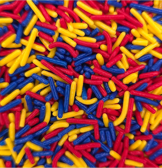 NCS Red, Yellow & Dark Blue Jimmies Edible Sprinkles – Cupcake, Cake & Cookie Decorations, 7 oz