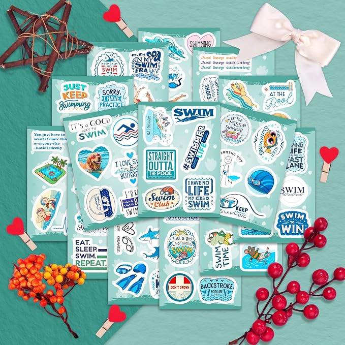 100Pcs Swim Stickers, Swimming Stickers for Water Bottles - Funny Swimmer Gifts for Swimmers - Swim Party Supplies, Decorations - Gift for Women & Men