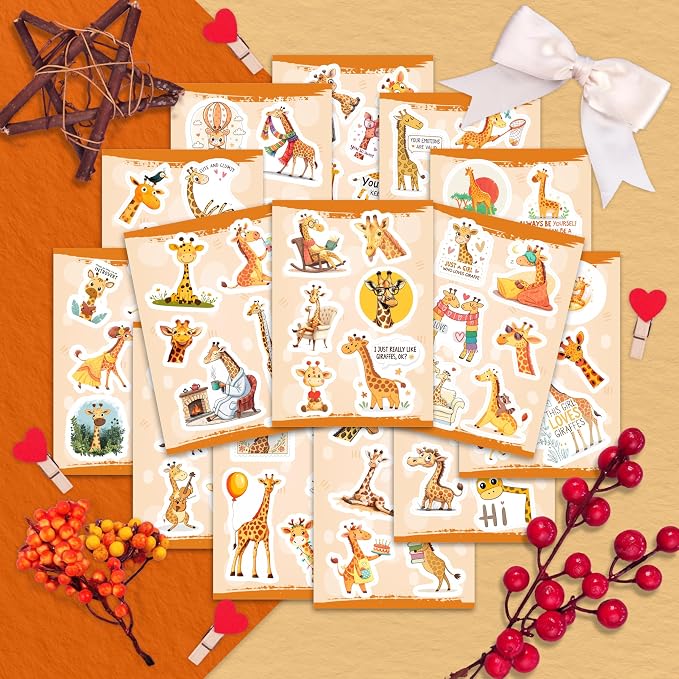 100Pcs Giraffe Stickers, Giraffe Party Decorations, Favors — Cute Animal Decals, Animal Stickers — Gift for Women & Men
