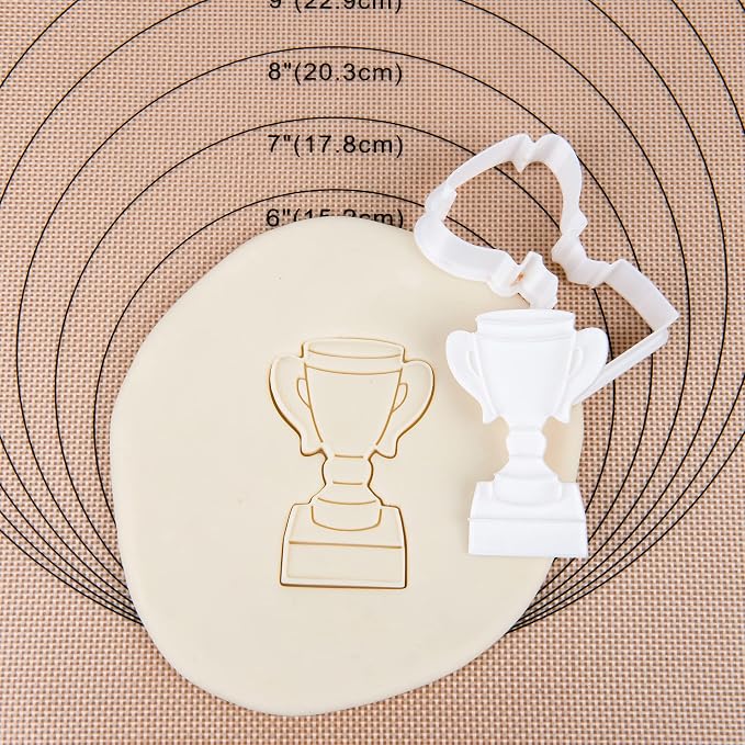Mostop Trophy Cup Cookie Cutter with Stampers, 3D Sports Cookie Cutter Set, Cake Decoration Tools Birthday Party Supplies Favors