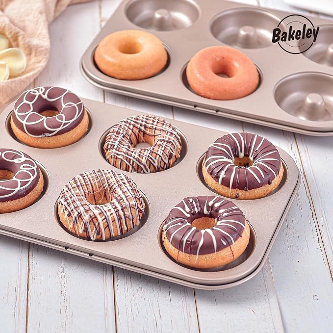 Non-stick 6-Cavity Donut Pans,Set of 2,Ring Doughnut Pan,Donut Pan for Baking(Champagne Gold)