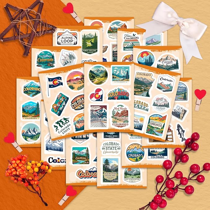 100Pcs Vinyl Colorado Stickers for Water Bottles, Decals - State Stickers for Water Bottle, Scrapbooking - Colorado Gifts, Souvenirs - Gift for Women & Men