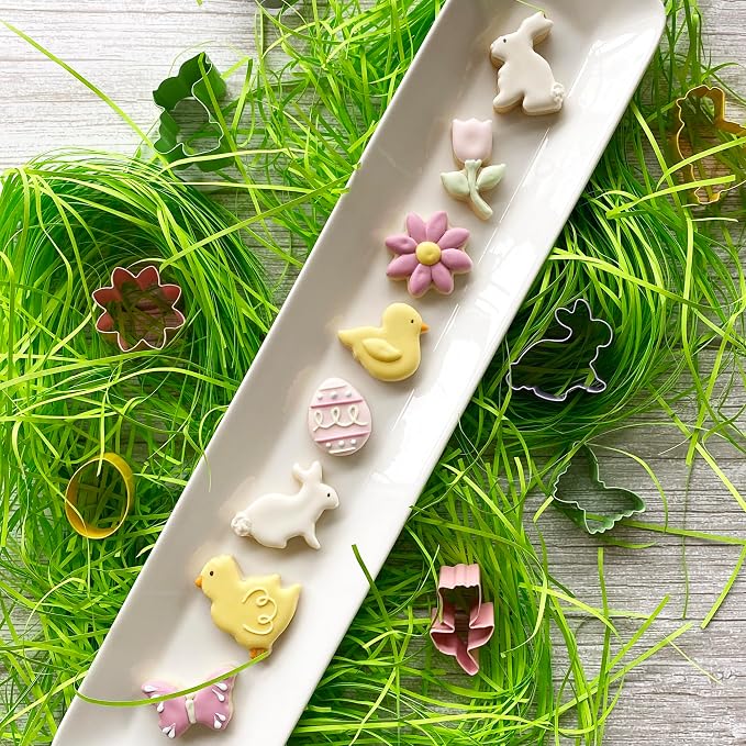 R&M International Mini Easter Cookie Cutters, Butterfly, Egg, Daisy, Duckling, Tulip, 2 Bunnies, Chick, 8-Piece Set