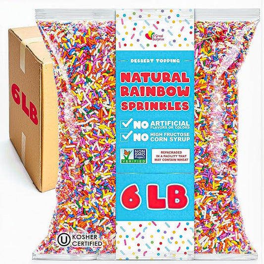 Bulk Sprinkles Dye Free - 6 Pounds - All Natural Sprinkles - Rainbow Sprinkle Mix - Bulk Jimmies, Topping for Cakes, Cookies, Ice-cream