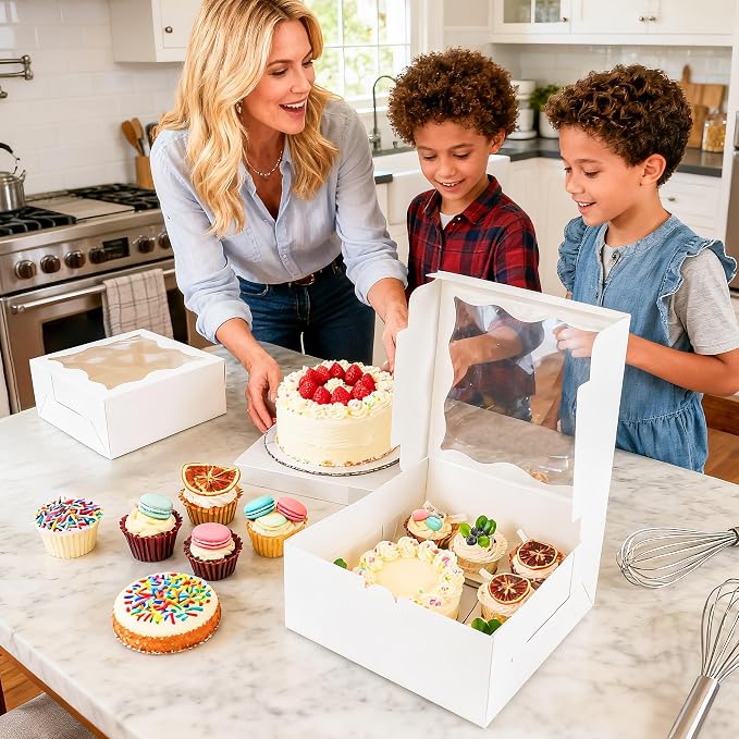 NPLUX 8 Packs 1+5 Bento Cake and Cupcake Box Bento Box with Clear Window Fit 5 Cupcakes and 1 Mini Cake for Packaging Gift Baked Goods