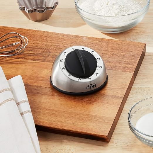 CDN Compact 60-Minute Mechanical Timer | Easy-to-Read 2.5” Dial | Loud 3-Second Alarm | Ideal for Cooking or Baking | Countertop or Wall Mountable | Silver Finish | MT1
