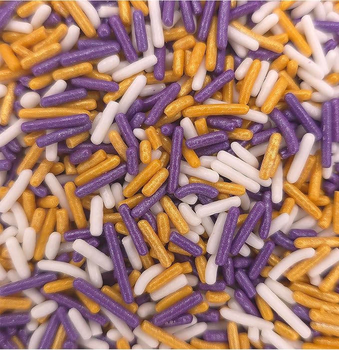 NCS Minnesota Game Day Purple, Gold & White Jimmies Edible Sprinkles – Cupcake, Cake & Cookie Decorations, 7 oz