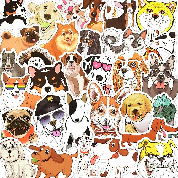 50 Pcs Cute Dog Stickers for Scrapbooking, Waterproof Vinyl Puppy Stickers for Laptops Water Bottles Journals, Funny Dog Breed Decals Kids Teens Adults Pet Lovers
