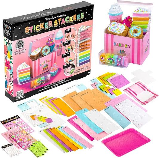 Fashion Angels Bakery Sweets Sticker Stackers, Foam Sticker Stacking Set with 3D Modeling, Includes Play & Pretend Food Stackable Stickers, Craft Activity Kit for Kids