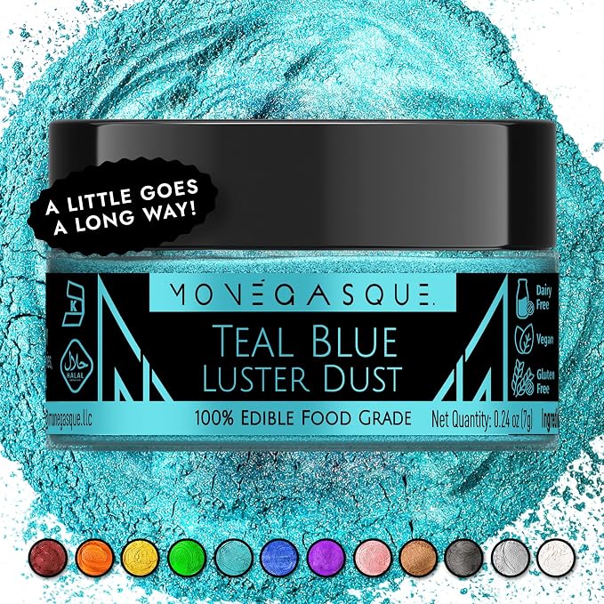 MONÉGASQUE Teal Blue Edible Glitter for Drinks 7g – Edible Glitter for Cakes & Cocktails Shimmer – Cocktail, Cake, & Cupcake Luster Dust Spray – Teal Food Coloring & Drink Decorations Sprinkles