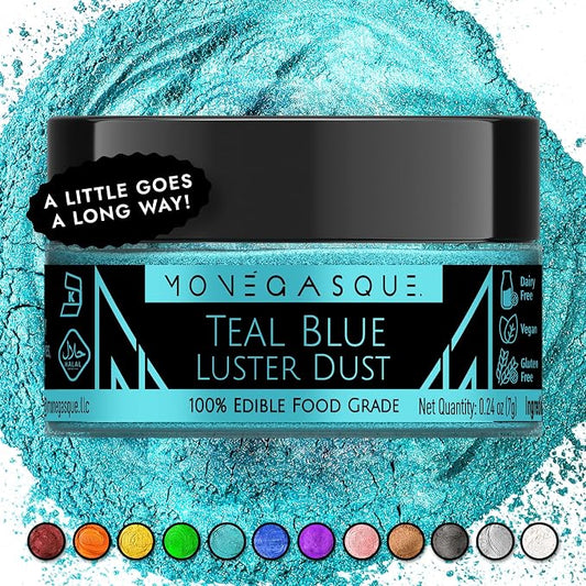 MONÉGASQUE Teal Blue Edible Glitter for Drinks 7g – Edible Glitter for Cakes & Cocktails Shimmer – Cocktail, Cake, & Cupcake Luster Dust Spray – Teal Food Coloring & Drink Decorations Sprinkles